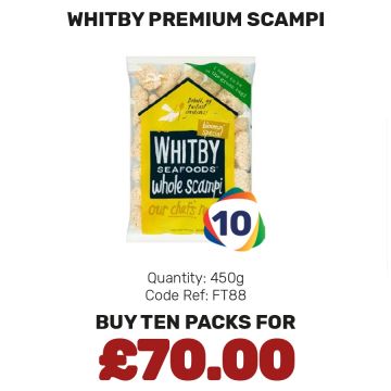 Whitby Premium Breaded Wholetail Scampi Offer